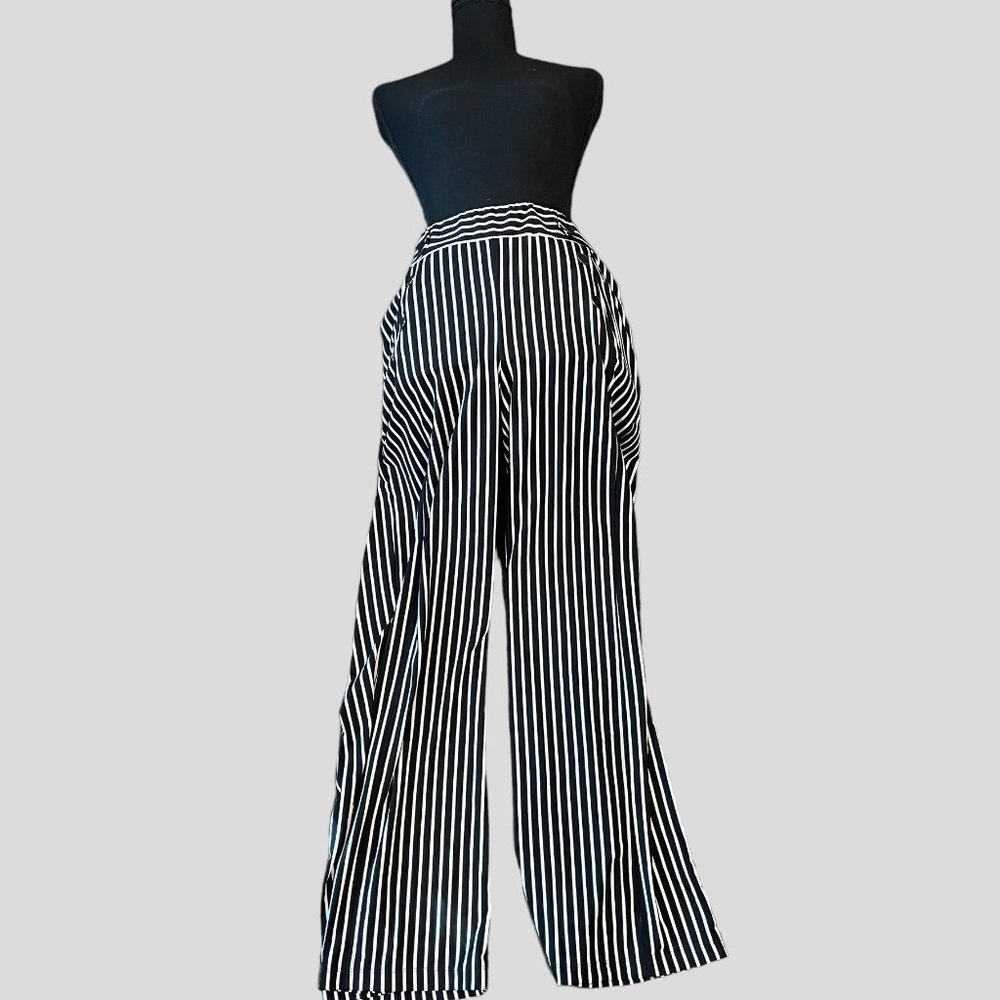 Robert Louis Black and White Flowy Pants with Button Embellishment